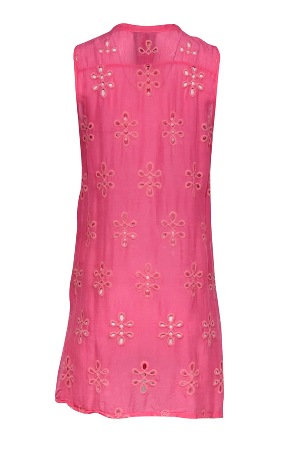 Current Boutique-Johnny Was - Bubble Gum Pink Embroidered Button-Front Tunic Dress Sz S