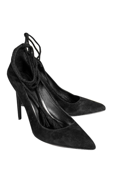 Current Boutique-Joie - Black Suede Anklewrap Pumps Sz 8