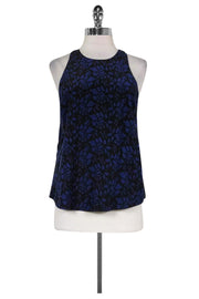 Current Boutique-Joie - Black & Navy Floral Print Silk Top Sz XS