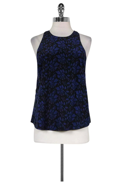 Current Boutique-Joie - Black & Navy Floral Print Silk Top Sz XS