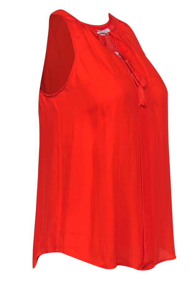 Current Boutique-Joie - Orange Silk Pleated "Airlan" Tank w/ Tassels Sz XS