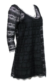 Current Boutique-Joie - Black Lace Three-Quarter Sleeve Shift Dress Sz S