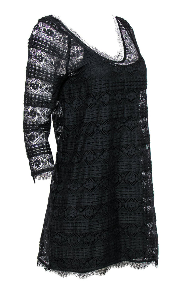 Current Boutique-Joie - Black Lace Three-Quarter Sleeve Shift Dress Sz S