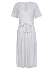 Current Boutique-Joie - White Cotton Short Sleeve Eyelet Maxi Dress Sz 2