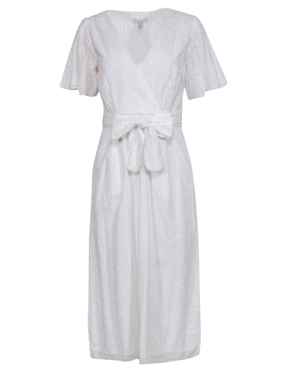 Current Boutique-Joie - White Cotton Short Sleeve Eyelet Maxi Dress Sz 2