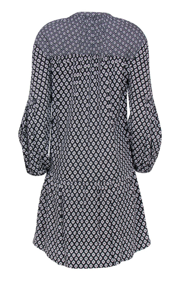 Current Boutique-Joie - Black & White Floral Print Long Sleeve Button-Up Drop Waist Dress Sz S