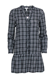 Current Boutique-Joie - Black & White Plaid Long Sleeve Mini Dress Sz S