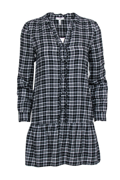 Current Boutique-Joie - Black & White Plaid Long Sleeve Mini Dress Sz S