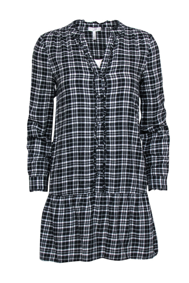 Current Boutique-Joie - Black & White Plaid Long Sleeve Mini Dress Sz S