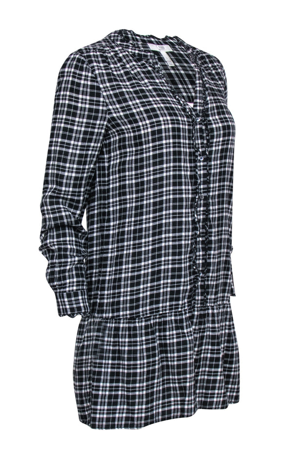 Current Boutique-Joie - Black & White Plaid Long Sleeve Mini Dress Sz S