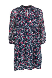 Current Boutique-Joie - Navy, Red & Cream Silk Shirtdress w/ Sheer Overlay Sz S