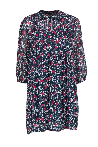 Current Boutique-Joie - Navy, Red & Cream Silk Shirtdress w/ Sheer Overlay Sz S
