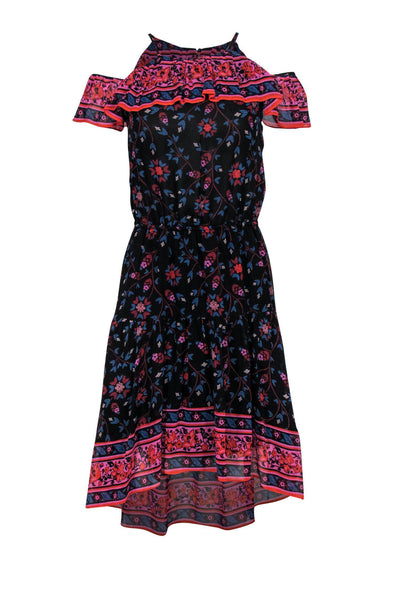 Current Boutique-Joie - Black Floral Print Dress w/ Thin Straps & Flowy Ruffles Sz XS
