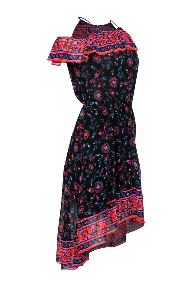 Current Boutique-Joie - Black Floral Print Dress w/ Thin Straps & Flowy Ruffles Sz XS