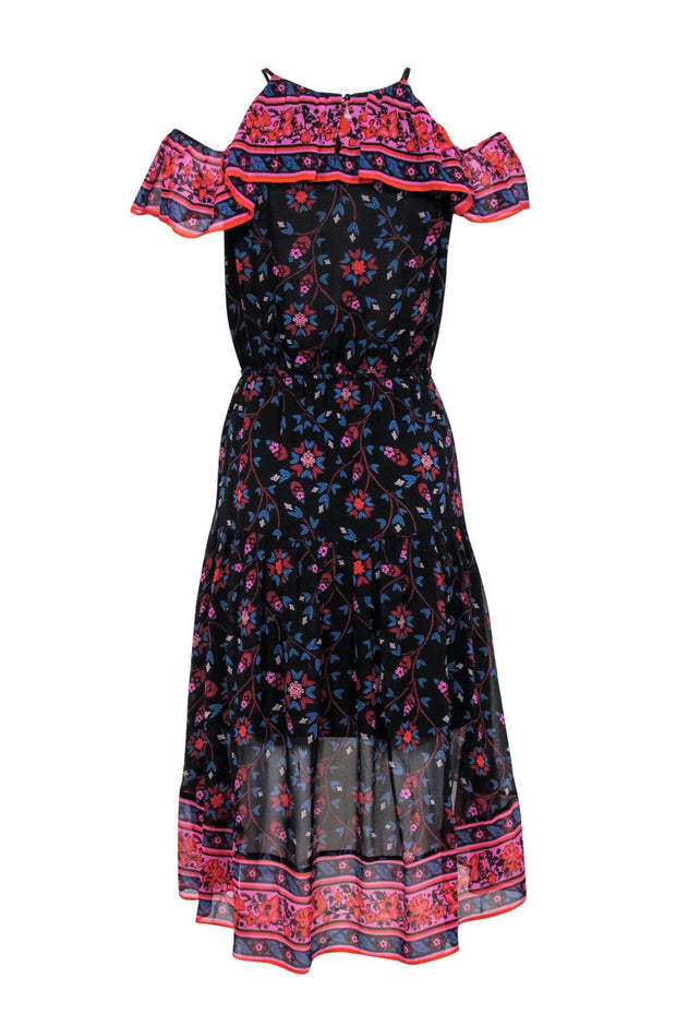 Current Boutique-Joie - Black Floral Print Dress w/ Thin Straps & Flowy Ruffles Sz XS