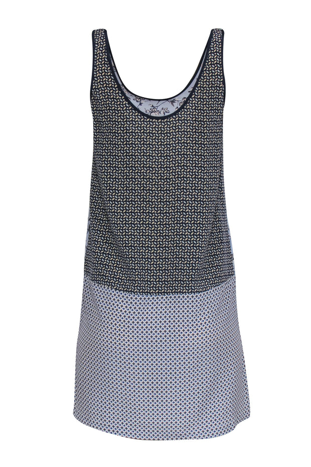 Current Boutique-Joie - Blue Multi-Print Silk Shift Dress Sz XS