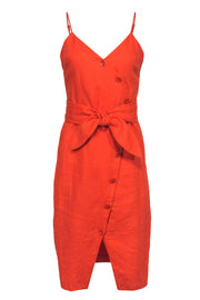 Current Boutique-Joie - Bright Orange Sleeveless Button-Up Linen Midi Dress Sz XS