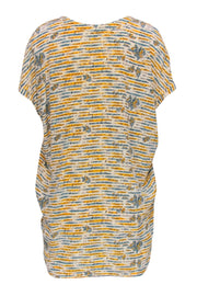 Current Boutique-Joie - White, Yellow & Blue Floral & French Text Print Silk Shift Dress Sz XS
