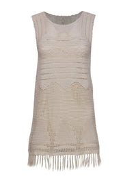 Current Boutique-Joie - Cream Crochet Sleeveless Dress w/ Fringe Hem Sz XXS