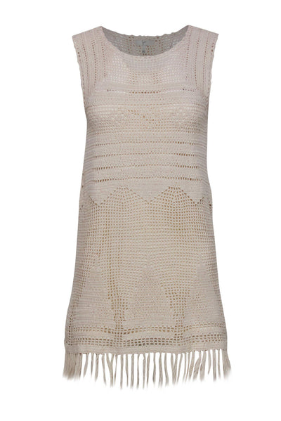 Current Boutique-Joie - Cream Crochet Sleeveless Dress w/ Fringe Hem Sz XXS