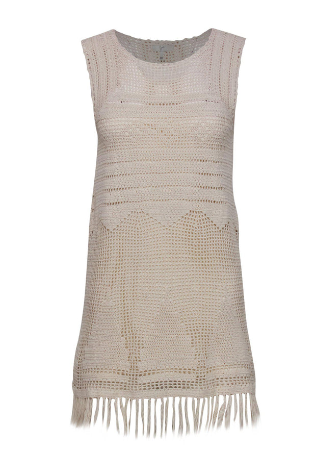 Current Boutique-Joie - Cream Crochet Sleeveless Dress w/ Fringe Hem Sz XXS