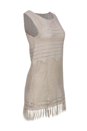 Current Boutique-Joie - Cream Crochet Sleeveless Dress w/ Fringe Hem Sz XXS