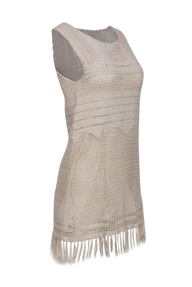 Current Boutique-Joie - Cream Crochet Sleeveless Dress w/ Fringe Hem Sz XXS