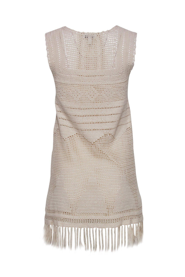 Current Boutique-Joie - Cream Crochet Sleeveless Dress w/ Fringe Hem Sz XXS