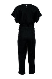 Current Boutique-Joie - Black Linen Short Sleeve V-Neckline Jumpsuit Sz M