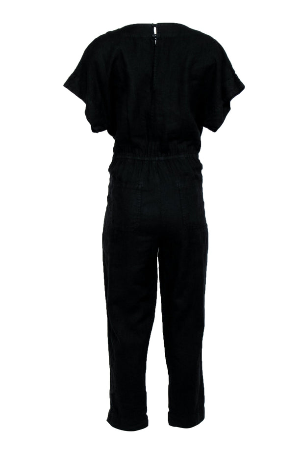Current Boutique-Joie - Black Linen Short Sleeve V-Neckline Jumpsuit Sz M