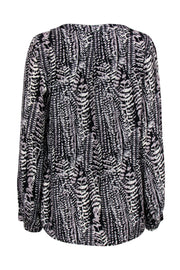 Current Boutique-Joie - Black & White Printed V-Neck Silk Blouse Sz M