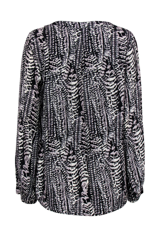 Current Boutique-Joie - Black & White Printed V-Neck Silk Blouse Sz M