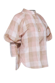 Current Boutique-Joie - Light Pink Plaid Balloon Sleeve Blouse Sz M