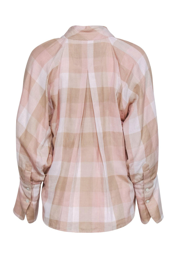 Current Boutique-Joie - Light Pink Plaid Balloon Sleeve Blouse Sz M