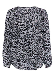 Current Boutique-Joie - Black & White Leopard Print Silk Peasant Blouse Sz S