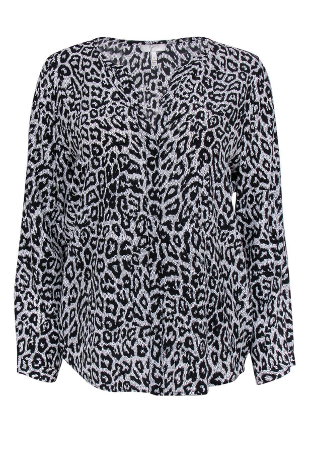Current Boutique-Joie - Black & White Leopard Print Silk Peasant Blouse Sz S