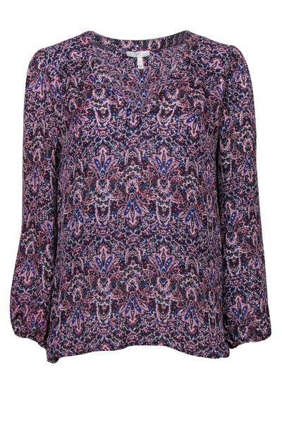 Current Boutique-Joie - Pink & Blue Printed Peasant Blouse Sz S