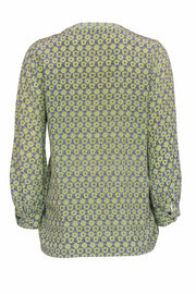 Current Boutique-Joie - Lime & Navy Medallion Print Silk Peasant Blouse Sz S