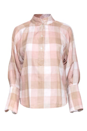 Current Boutique-Joie - Pale Pink & Beige Plaid Cotton Blouse Sz S