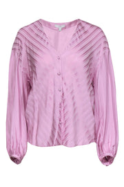 Current Boutique-Joie - Pink Satin Striped Button-Up Blouse Sz S