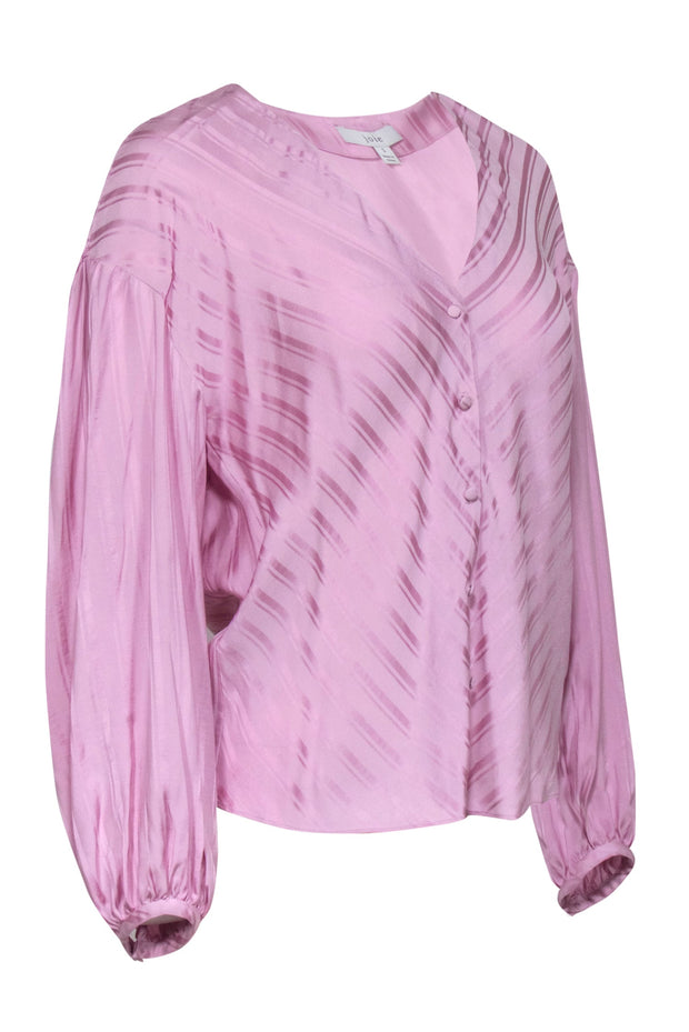 Current Boutique-Joie - Pink Satin Striped Button-Up Blouse Sz S