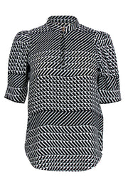 Current Boutique-Joie - Black & White Printed Blouse w/ Keyhole Sz XS