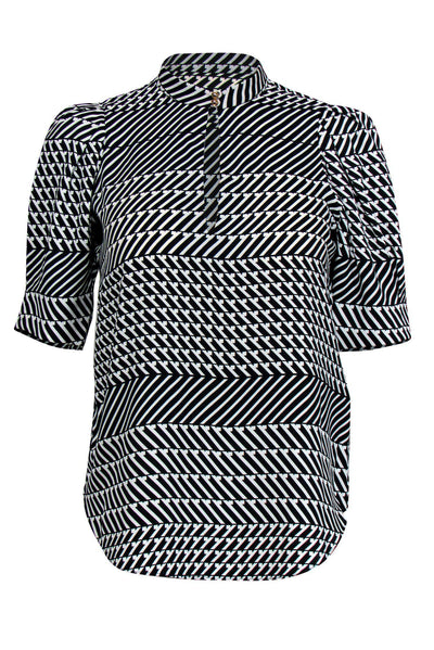 Current Boutique-Joie - Black & White Printed Blouse w/ Keyhole Sz XS
