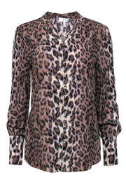 Current Boutique-Joie - Brown Leopard Print Long Sleeve Button-Up Blouse Sz XS