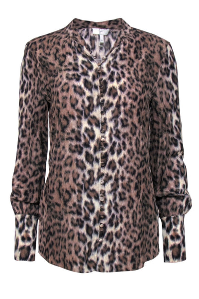 Current Boutique-Joie - Brown Leopard Print Long Sleeve Button-Up Blouse Sz XS