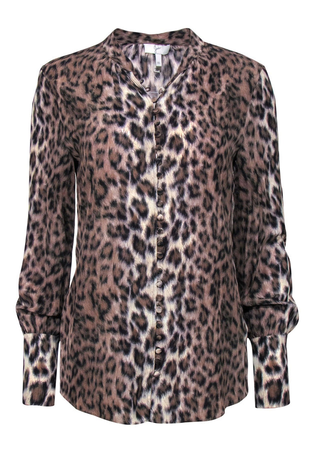 Current Boutique-Joie - Brown Leopard Print Long Sleeve Button-Up Blouse Sz XS
