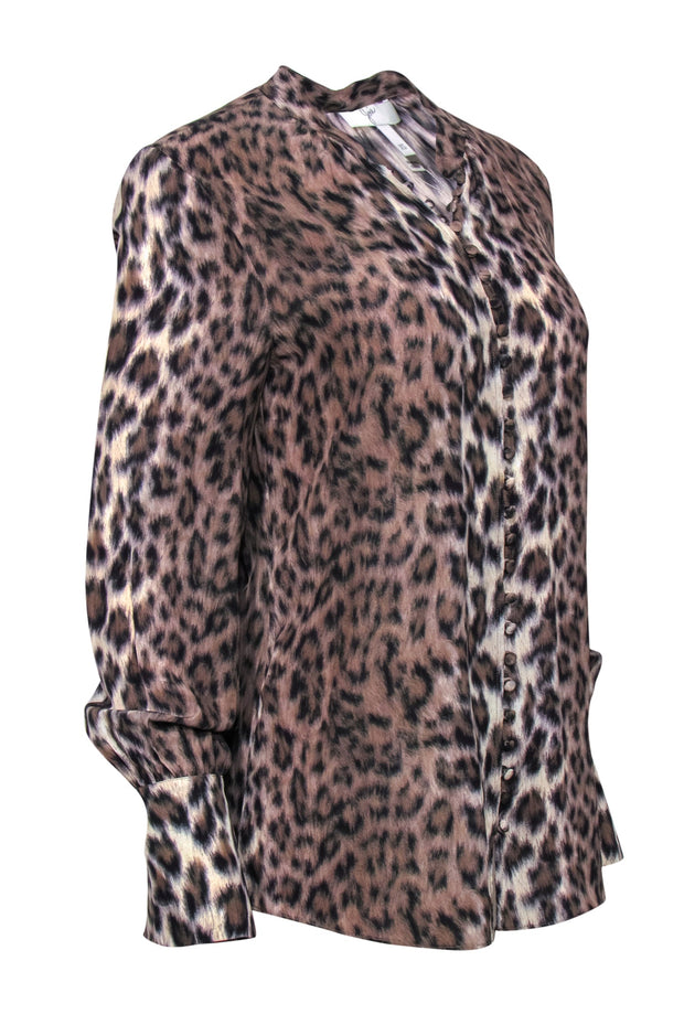 Current Boutique-Joie - Brown Leopard Print Long Sleeve Button-Up Blouse Sz XS