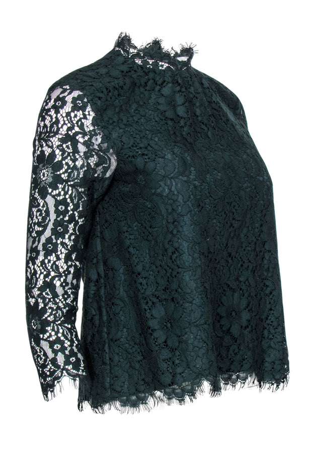 Current Boutique-Joie - Dark Green Lace Mock Neck Top Sz XXS