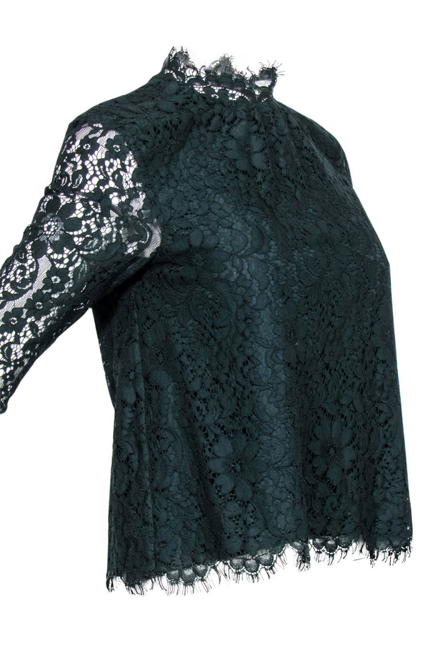 Current Boutique-Joie - Dark Green Lace Mock Neck Top Sz XXS