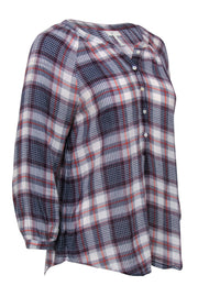 Current Boutique-Joie - Navy & Red Plaid Cotton Button-Front Top Sz XS